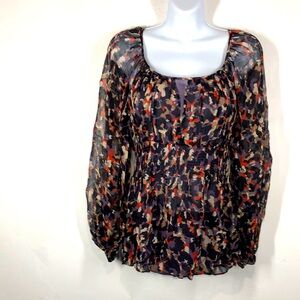 BCBGMAXAZRIA purple and black silk sheer blouse size small
